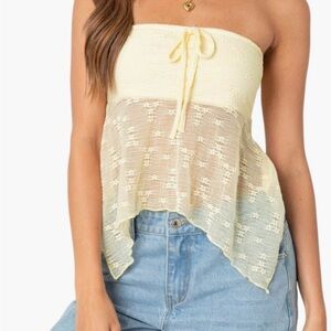 EDIKTED Yellow Lace Crop Top